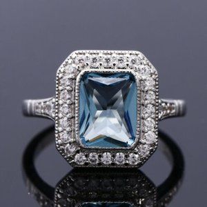 🌸Noble Retro Carved Pure Blue Zircon Silver Vintage Rings for Women,MARR9167